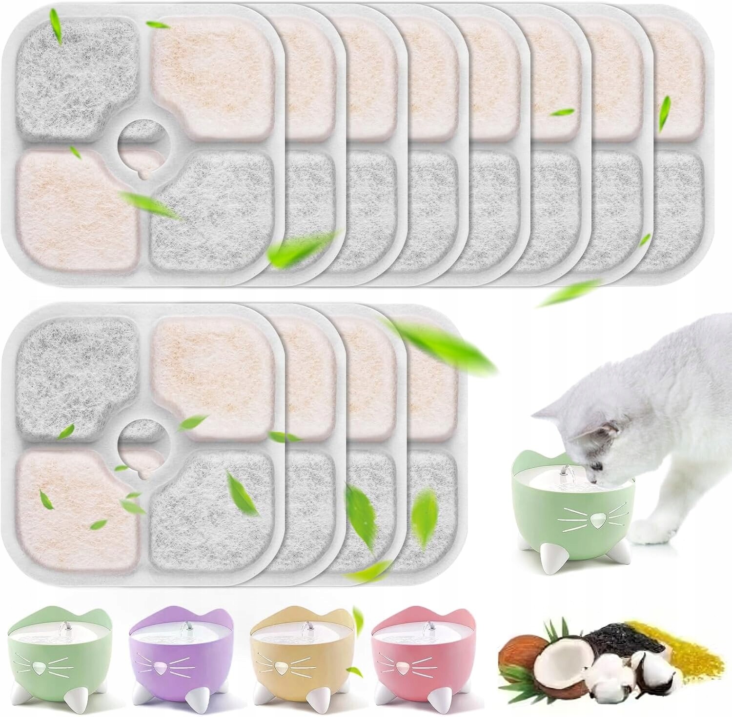 12 x Čtvercové Filtry Vyměnitelné Krmítko Fontány Catit Pixi Pro Kočky 8,5 cm