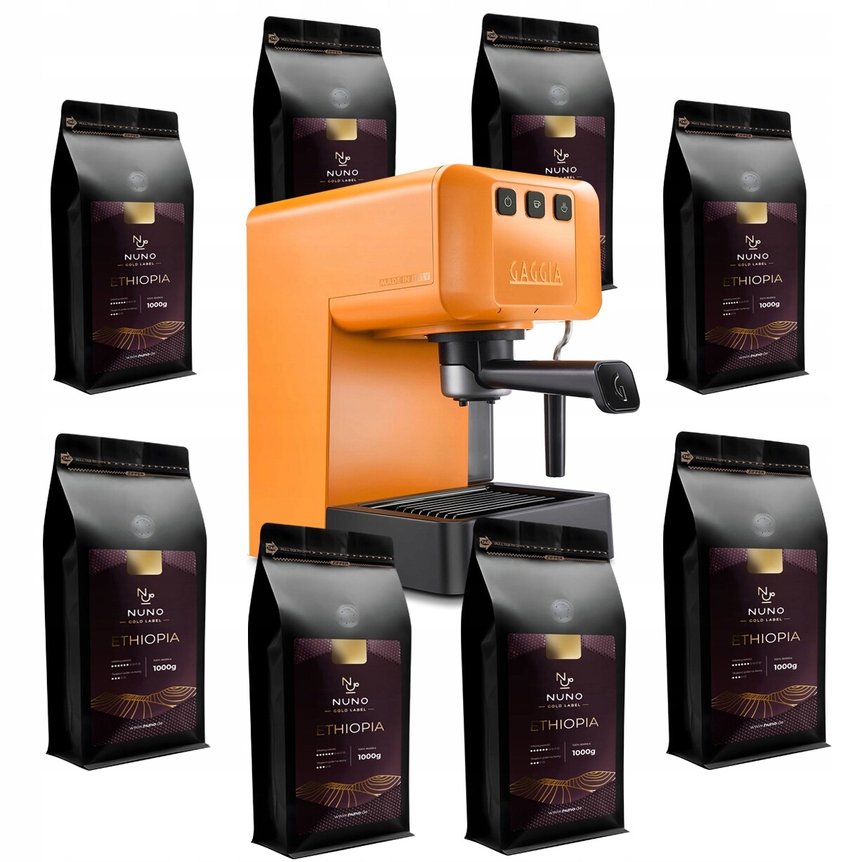 8 kg prémiové kávy Nuno Gold italský kávovar Gaggia EG2111 sada
