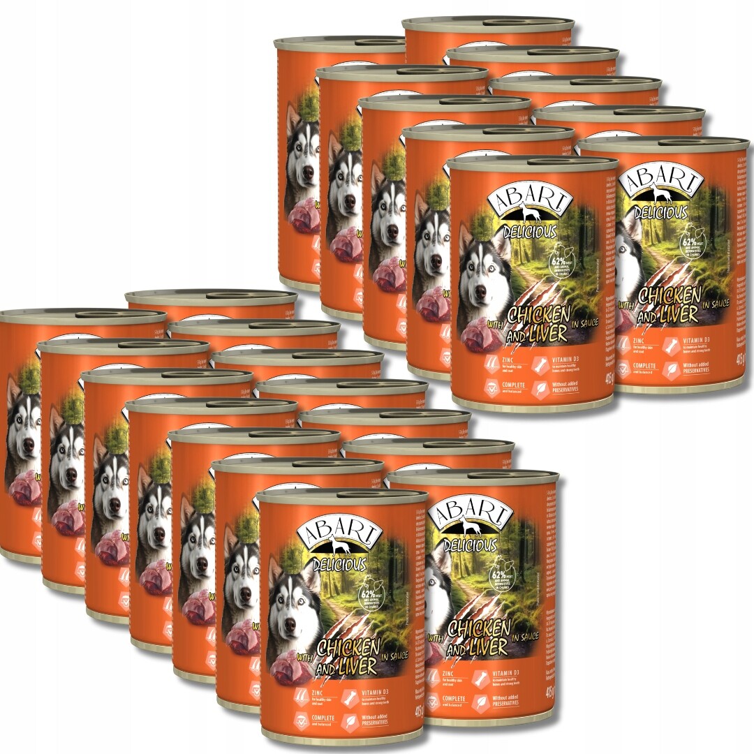 Abart Delicious Sada 24 konzerv pro psa 415 g Kuře s játry v omáčce