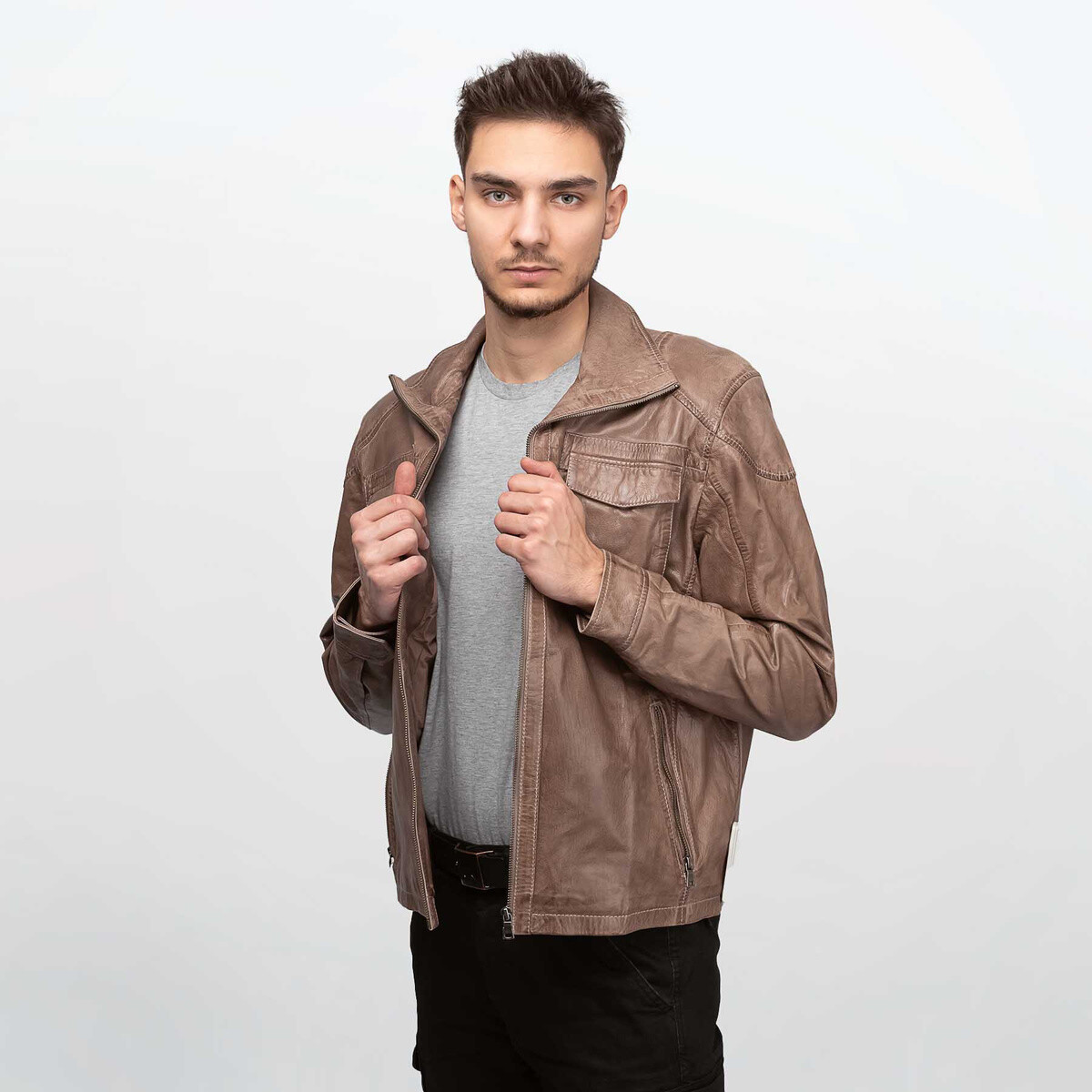 Cameleon Men's Leather Jacket Laslo Grey Hnědá