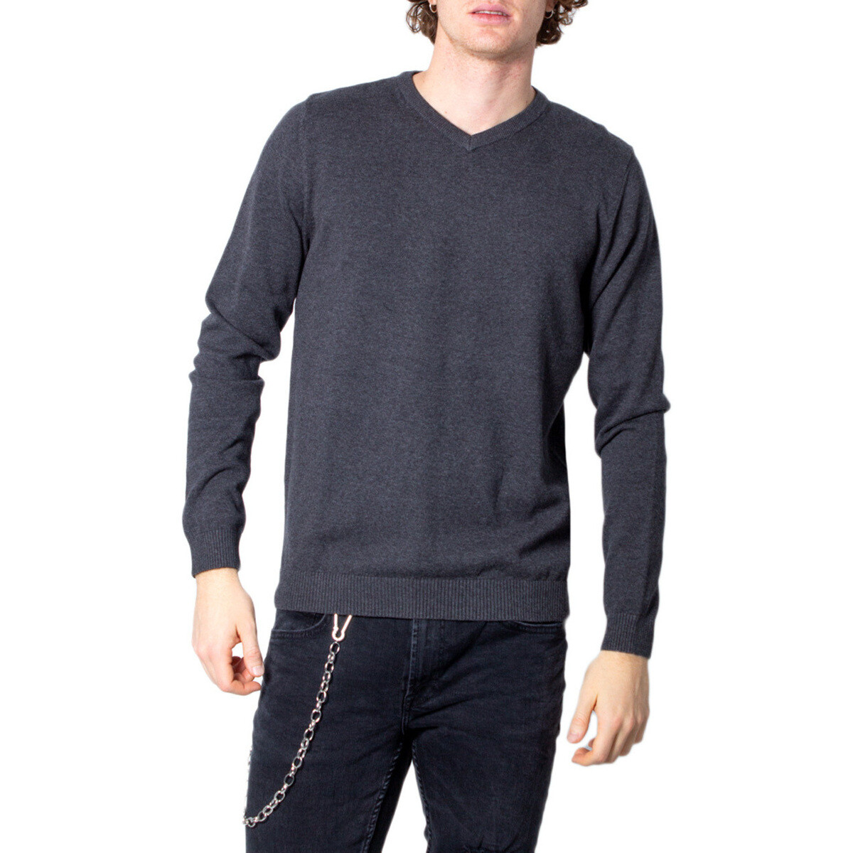 Jack & Jones  JJEBASIC KNIT V-NECK NOOS 12137194  Šedá