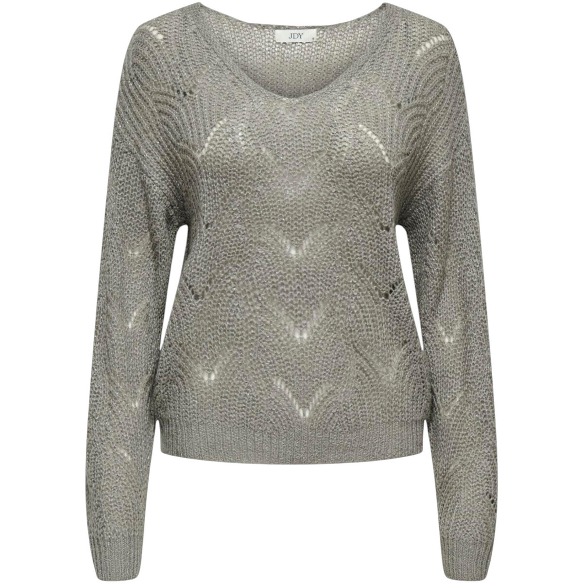 Jacqueline De Yong  JDYBADUT L/S V-NECK STRUC GLITT PULL KNT 15302387  Šedá