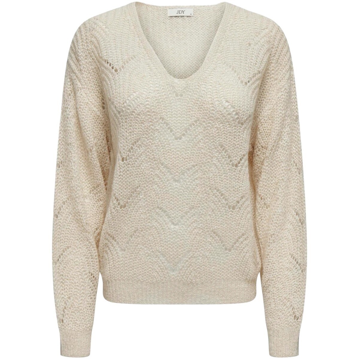 Jacqueline De Yong  JDYBADUT L/S V-NECK STRUC GLITT PULL KNT 15302387  Bílá