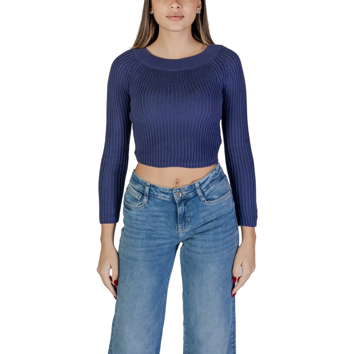 Jacqueline De Yong  JDYLEMON L/S OFF SHOULDER PULLOVER KNT 15344157  Modrá