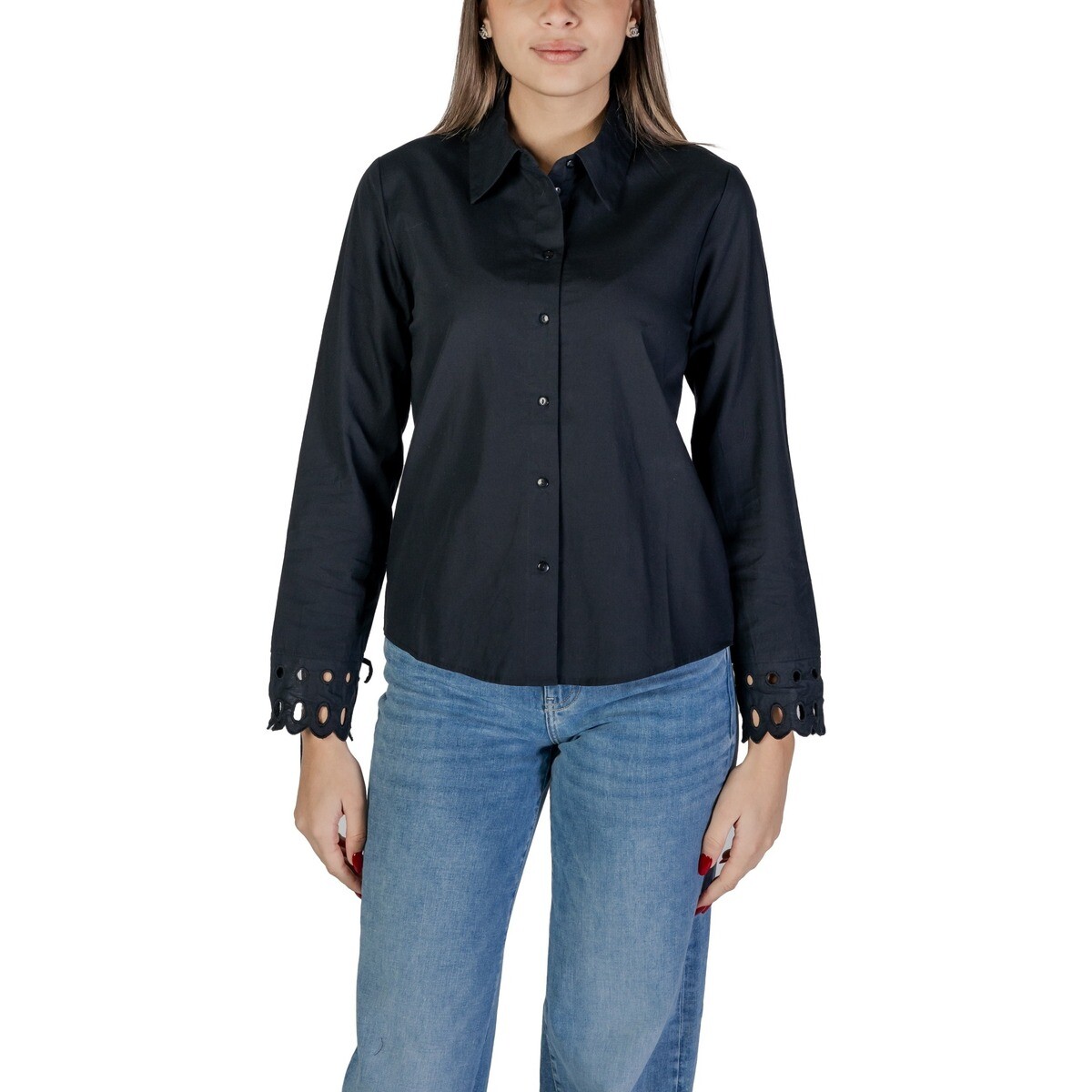 Jacqueline De Yong  JDYMIMI L/S CUTOUT SHIRT WVN 15345329  Černá