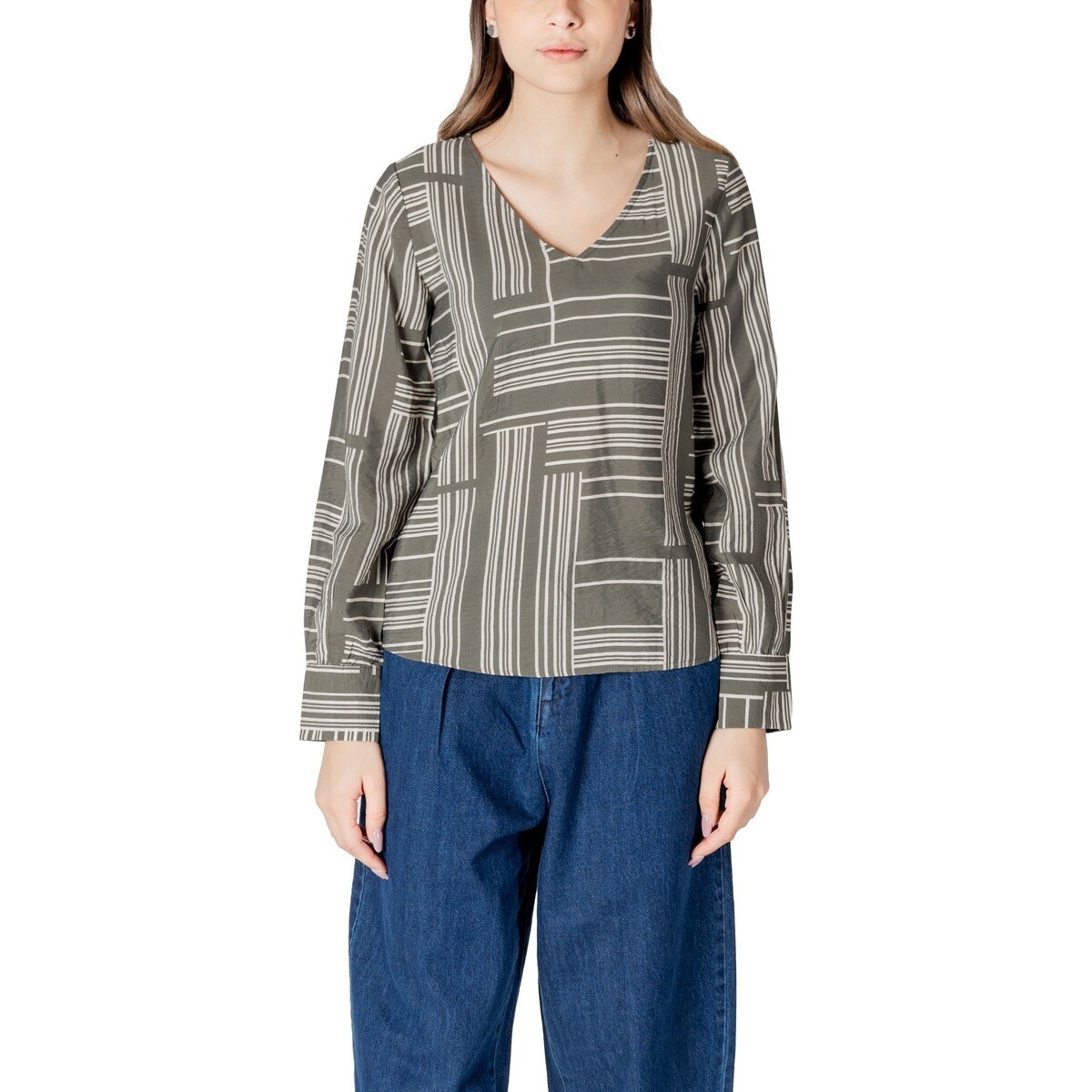 Jacqueline De Yong  JDYTROYA LIFE L/S LONG TOP WVN DIA 15338781  Zelená