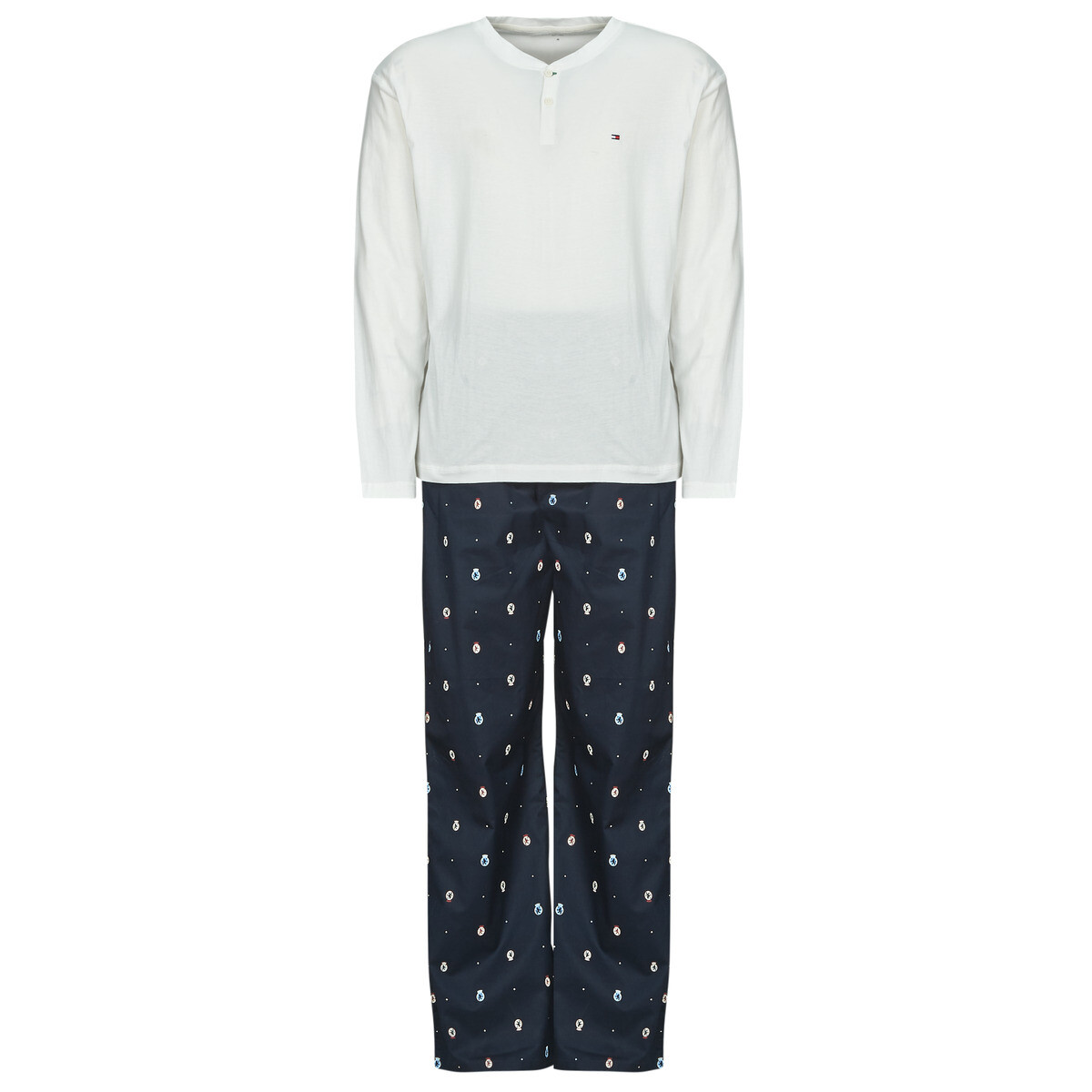 Tommy Hilfiger  LS WOVEN HENLEY PJ SET - BOXED  Tmavě modrá