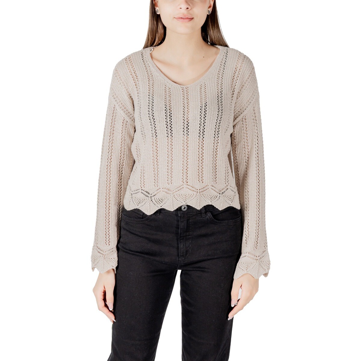 Only  ONLELBA LIFE LS V-NECK CC KNT 15339529  Béžová