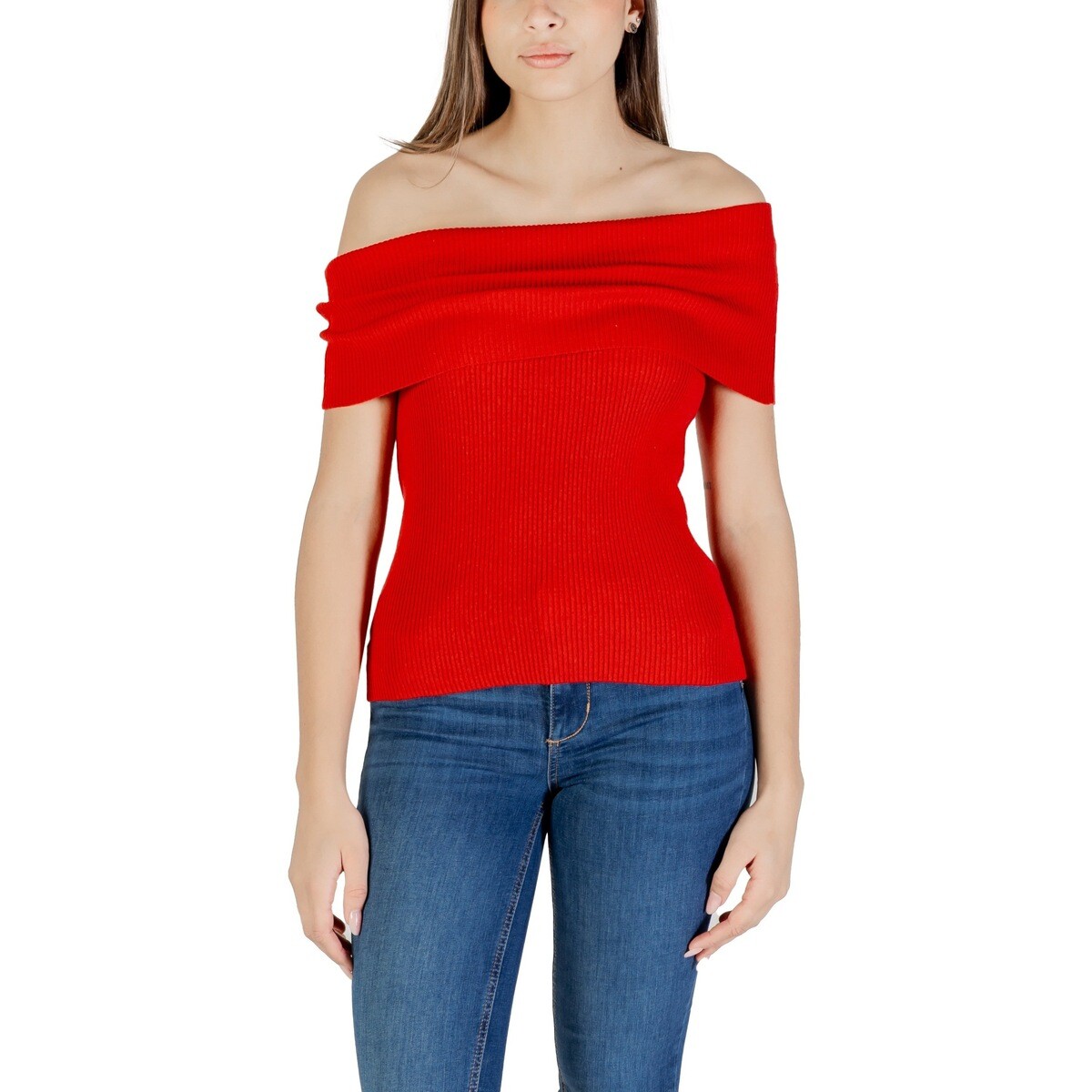 Only  Onlelectra Life Ss Off Shoulder Knt 15341690  Červená