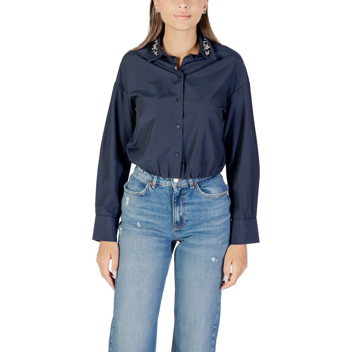 Only  ONLRIA LIFE LS EMBELIS BALLOON SHIRT WVN 15354866  Modrá