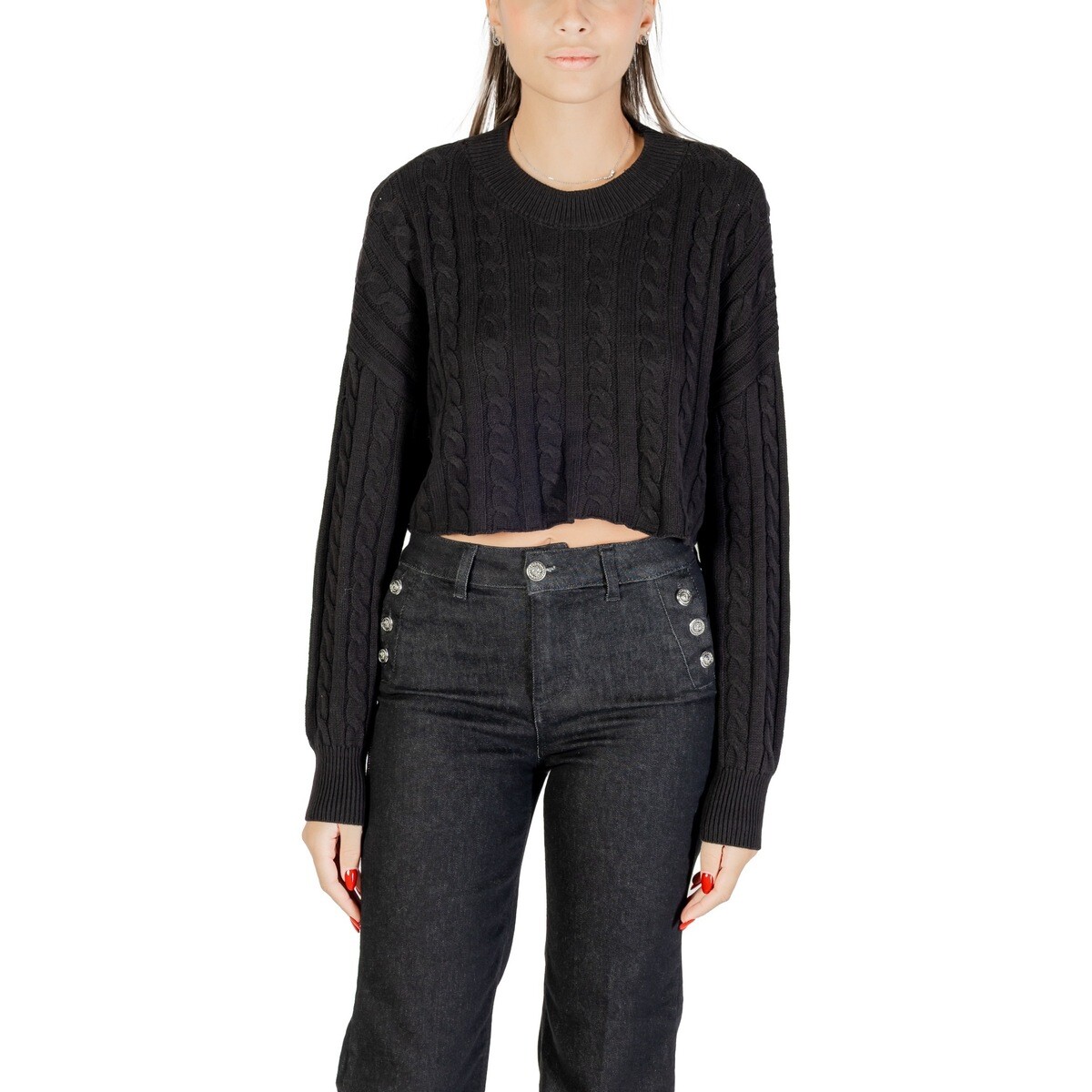 Only  ONLBIRTIE LS SHORT CABLE O-NECK CC KNT 15350742  Černá