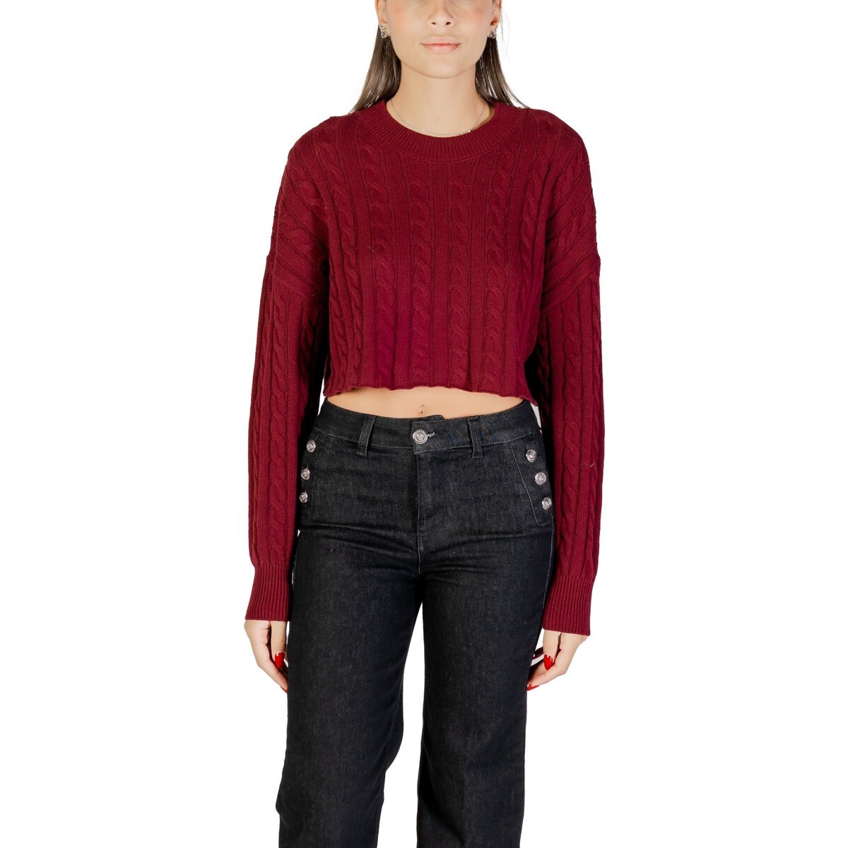 Only  ONLBIRTIE LS SHORT CABLE O-NECK CC KNT 15350742  Červená