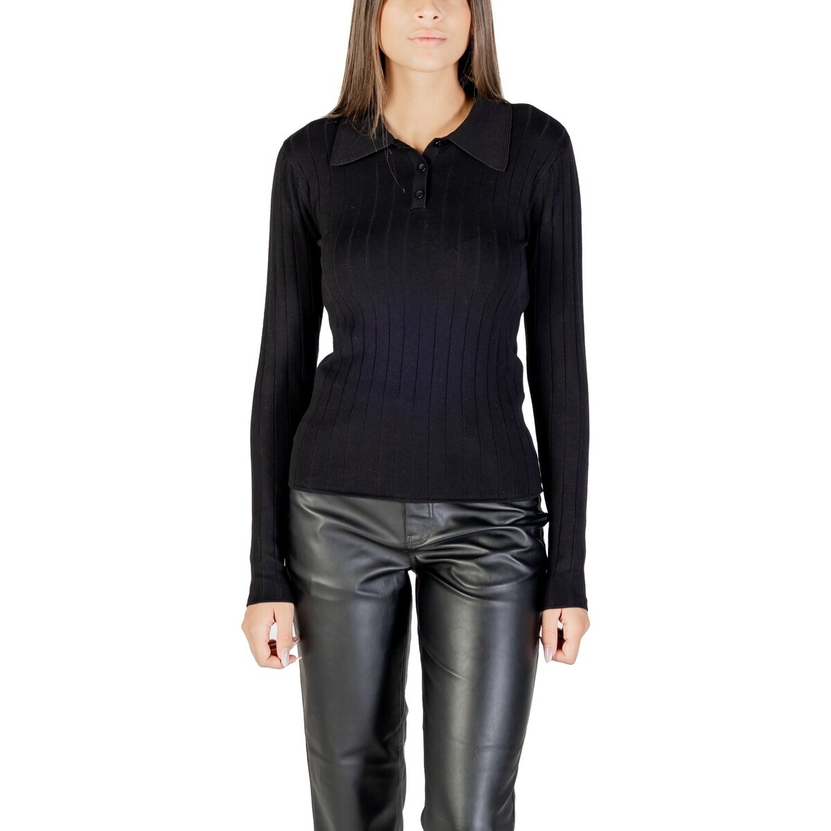 Jacqueline De Yong  Jdykate L/S Polo Pullover Knt 15355672  Černá