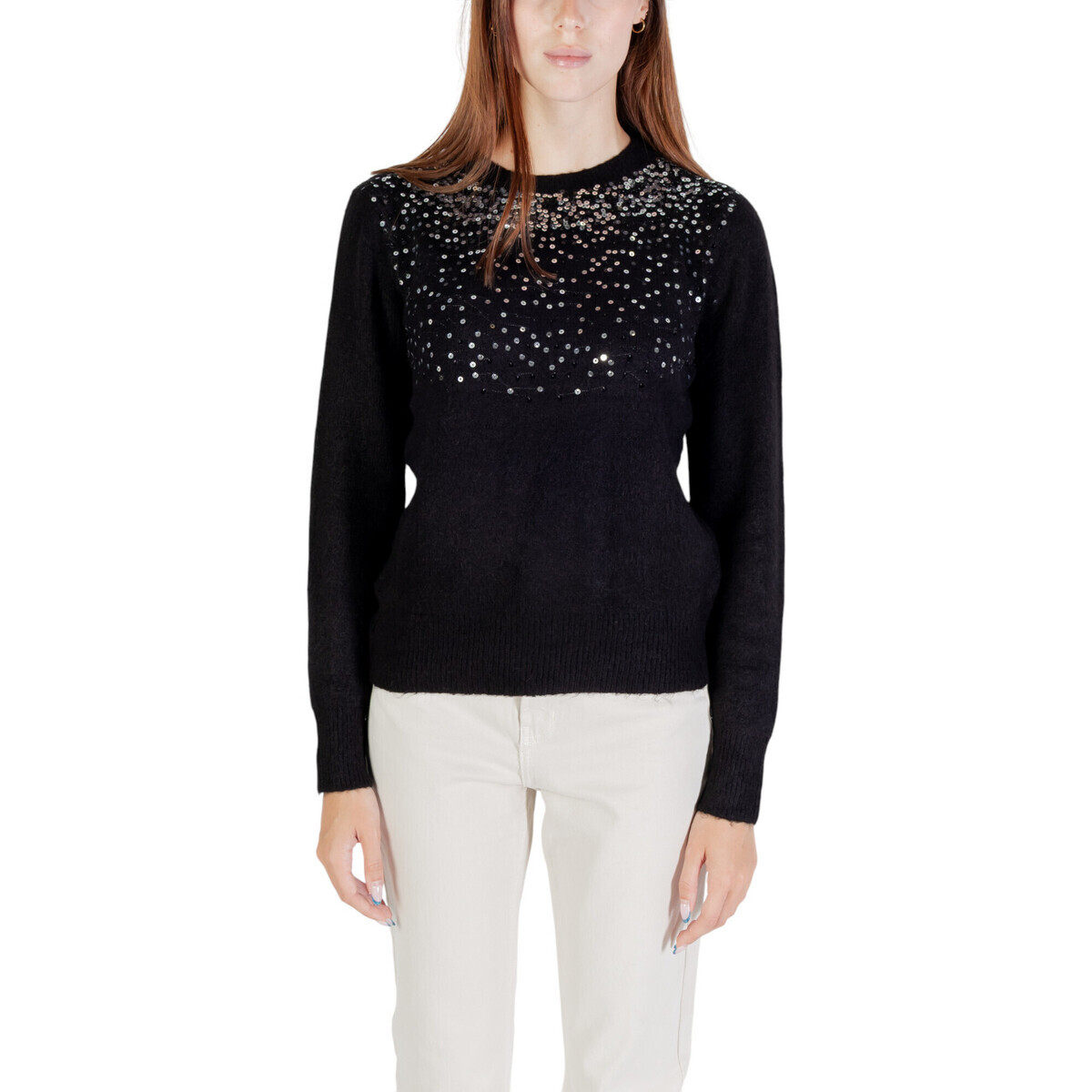 Jacqueline De Yong  Jdyamina L/S O-Neck Sequin Pullover Knt 15359708  Černá