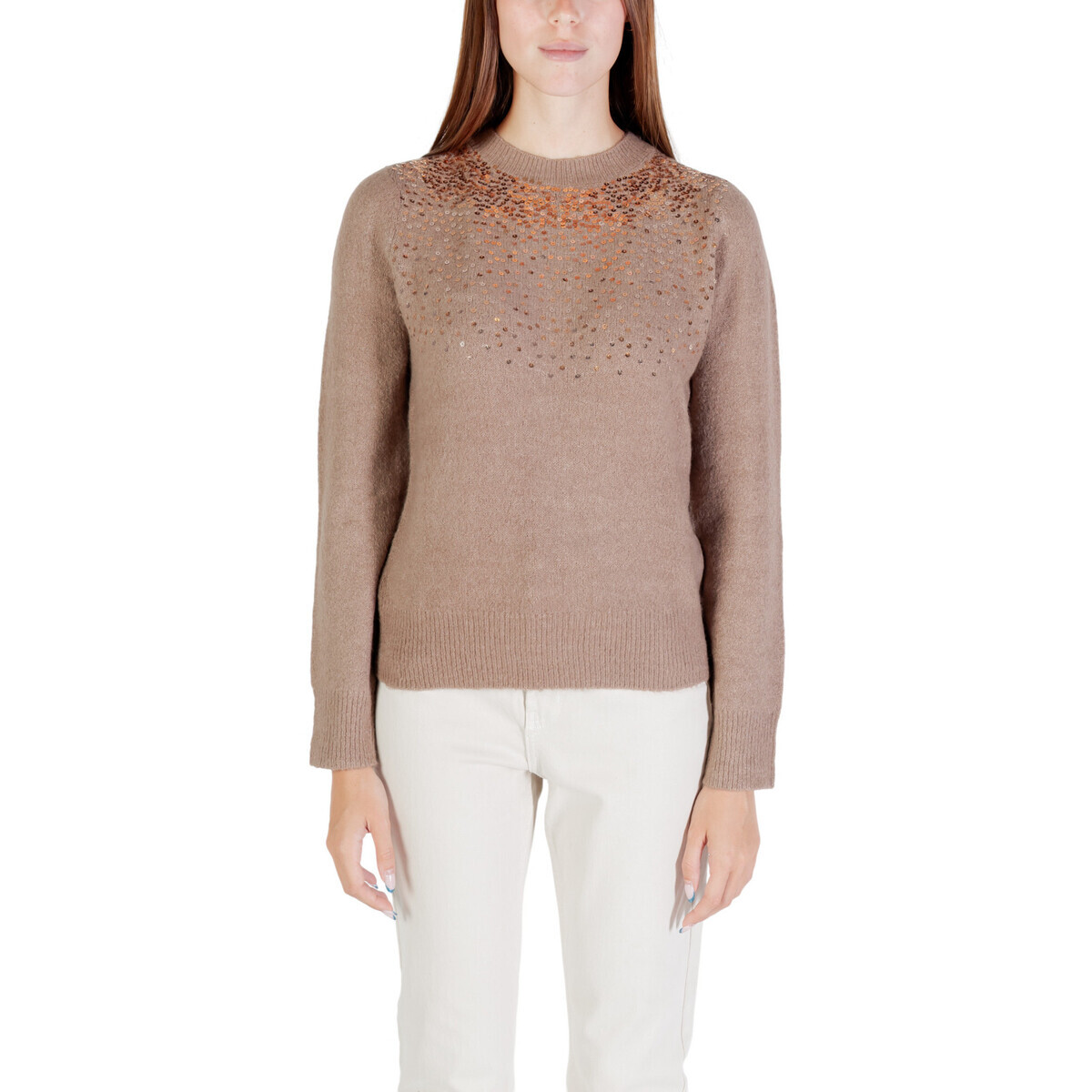 Jacqueline De Yong  Jdyamina L/S O-Neck Sequin Pullover Knt 15359708  Béžová