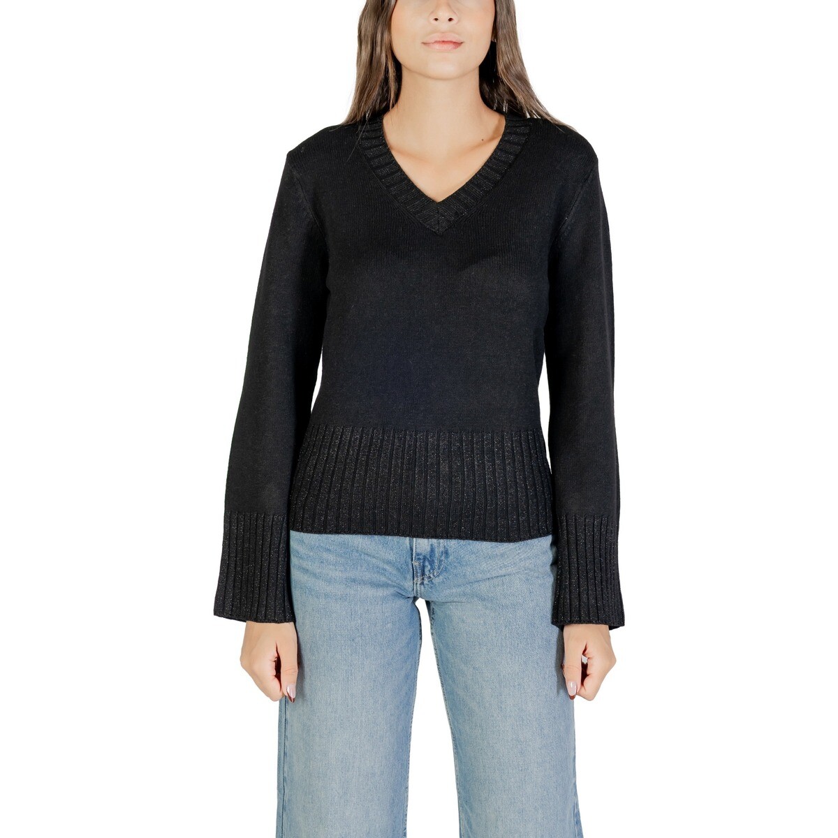 Jacqueline De Yong  Jdyprime Lurex Life L/S V-Neck Pull Knt 15355473  Černá