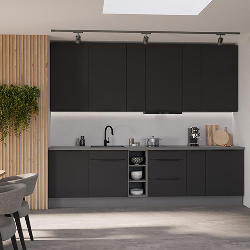 Kuchyňská linka Aria BL/ANT 300 cm bez kuchyňské desky