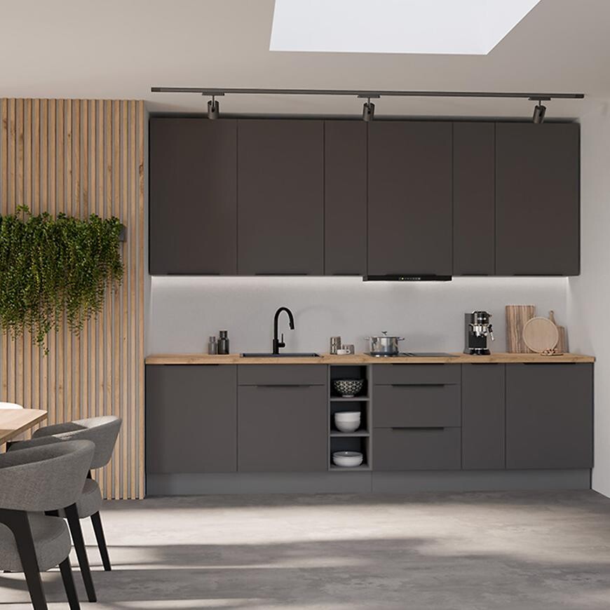 Kuchyňská linka Aria GR/ANT 300 cm bez kuchyňské desky