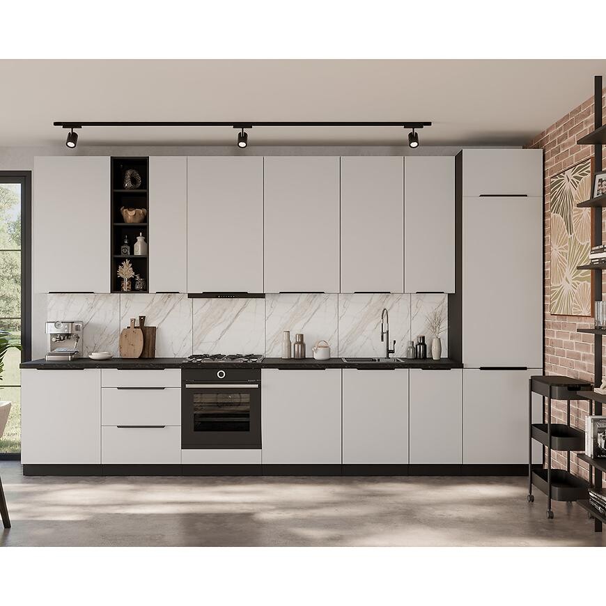 Kuchyňská linka Aria WH/BL 390 cm bez kuchyňské desky