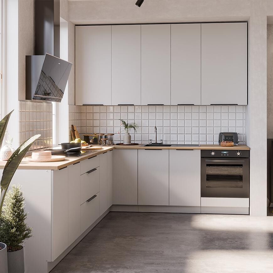 Kuchyňská linka Aria WH/WH 260x230 cm bez kuchyňské desky