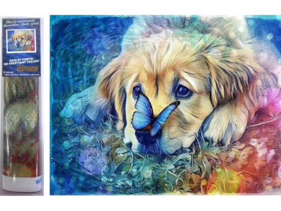 Norimpex Diamantový obrázek - Labrador s motýlem - 30 x 40 cm - 1007052