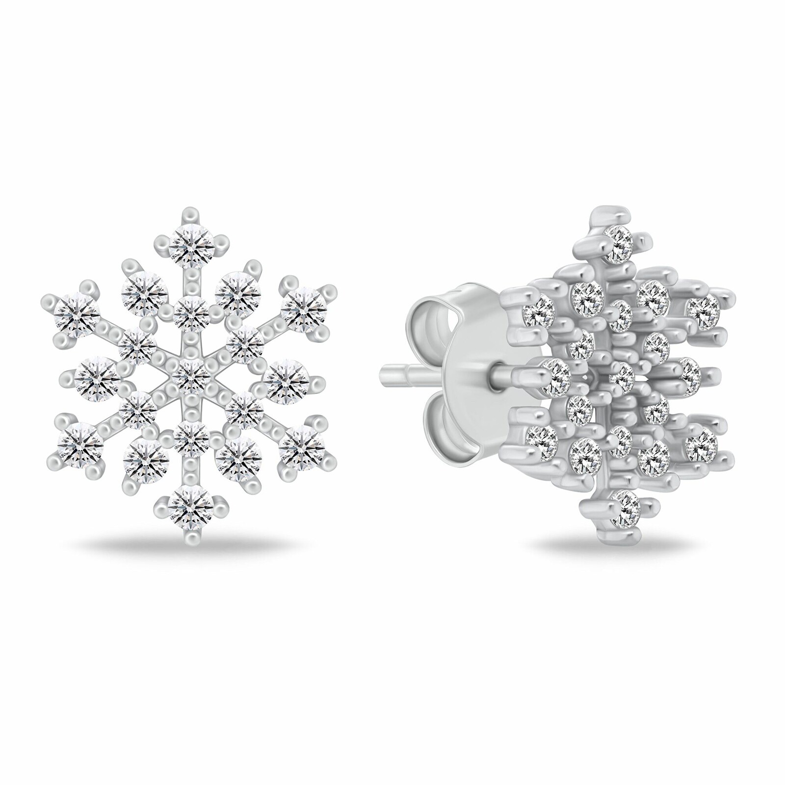 Brilio Silver Blyštivé stříbrné náušnice vločky se zirkony EA1247W