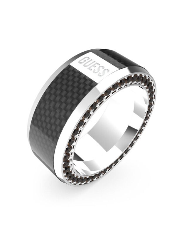 Guess Módní prsten s černými krystaly Racer Tag JUMR04041JWSTBK 66 mm