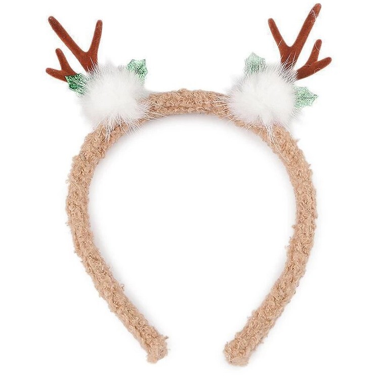 Čelenka do vlasů vánoční sobí rohy béžové