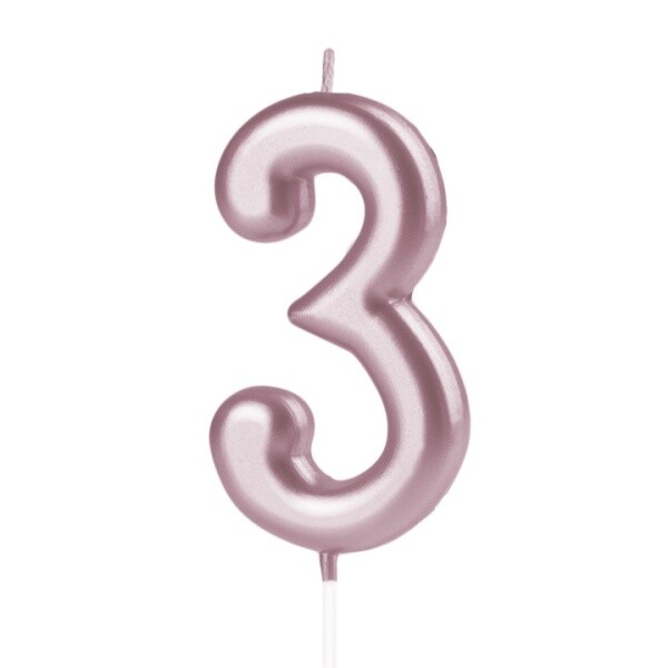 Svíčka dortová číslice 3 Rose Gold 10 cm