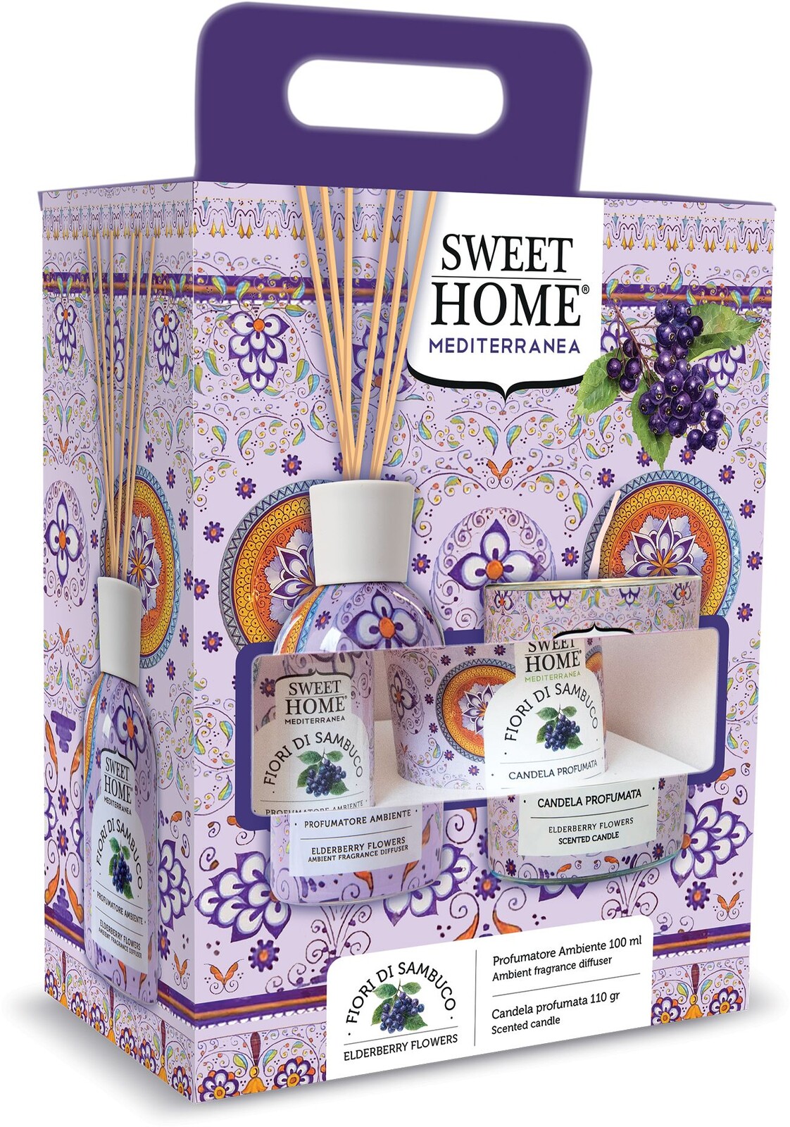 Sweet Home Collection Dárková sada aroma difuzéru se svíčkou Elderberry Flowers