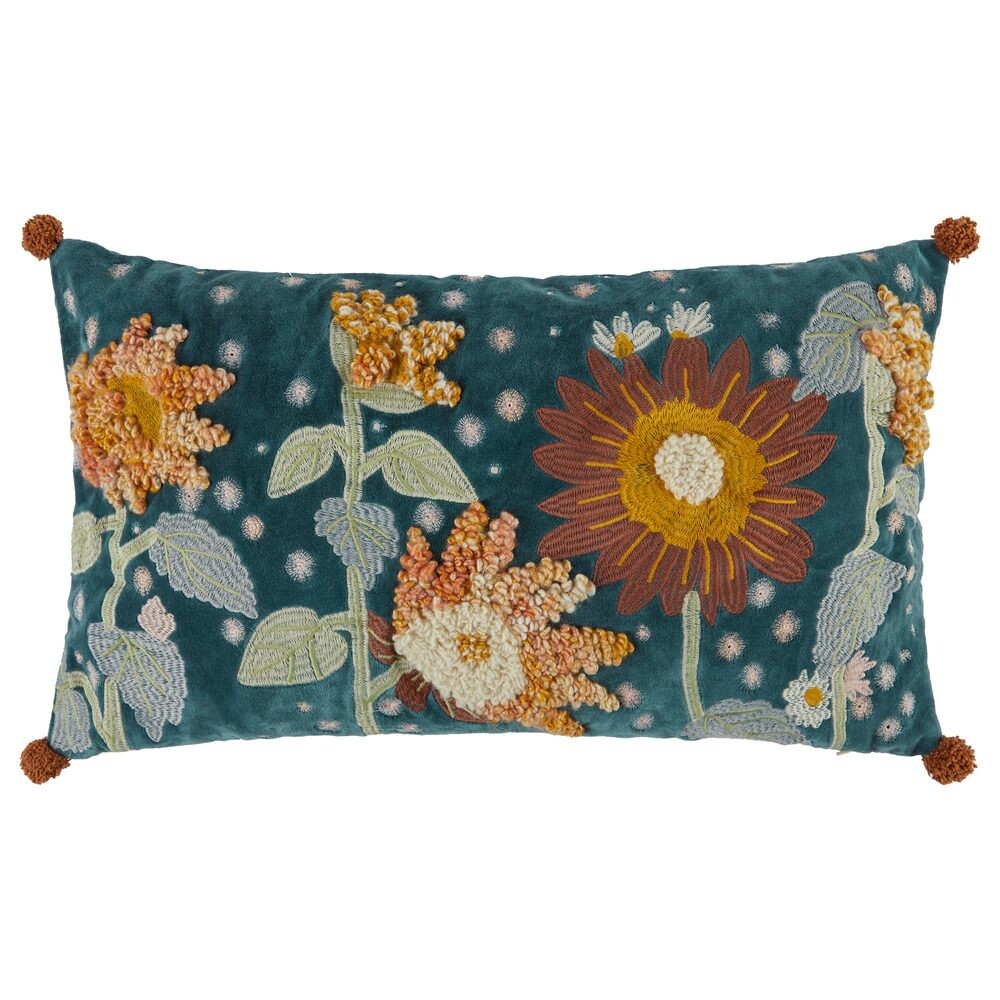 BOHEMIAN Polštář květinová louka 30 x 50 cm - modrá