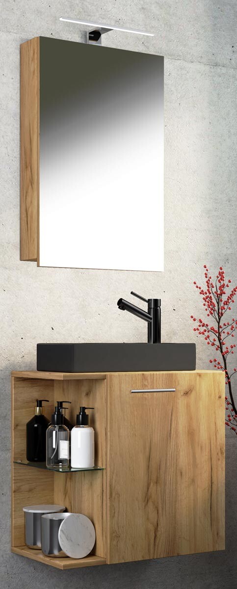 VCM 3dílné umyvadlo pro hosty Hausa BL se zrcadlem, dub medový