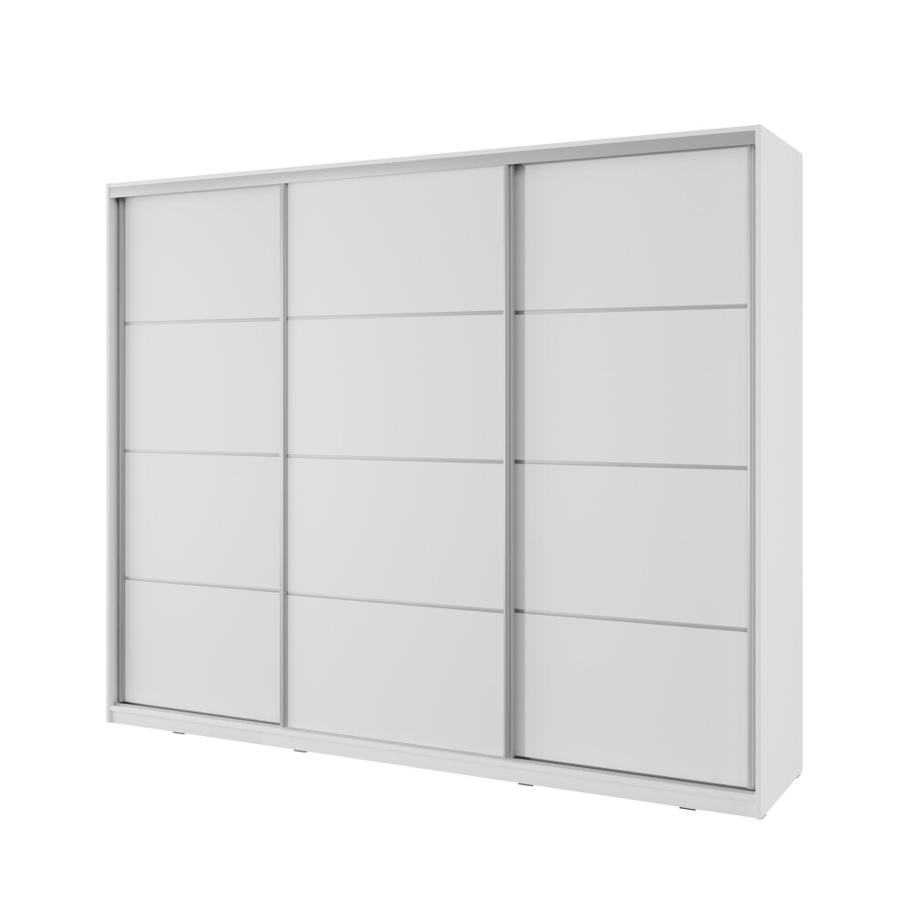 Šatní skříň NEJBY BARNABA 250 cm s posuvnými dveřmi, 4 šuplíky a 2 šatními tyčemi, bílá