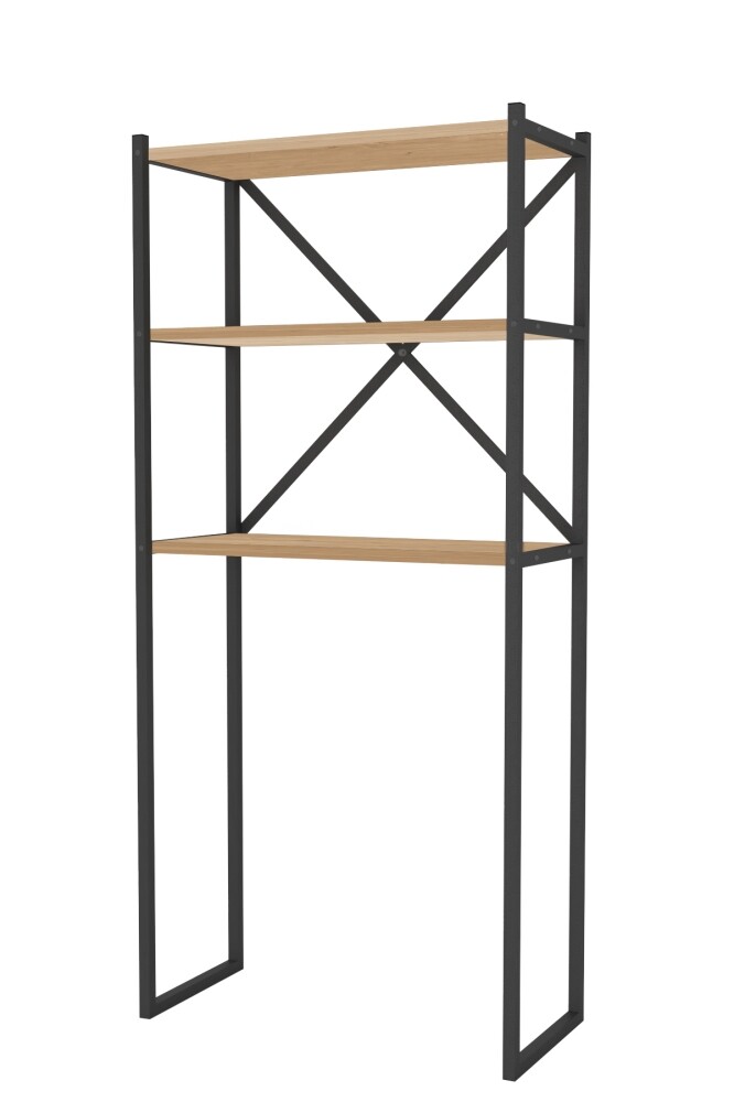 Kovový regál DOEN, černá/borovice