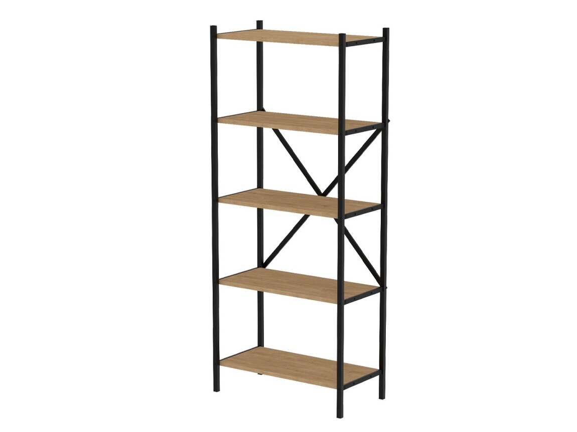 Kovový regál ROSUL, černá/dub safírový