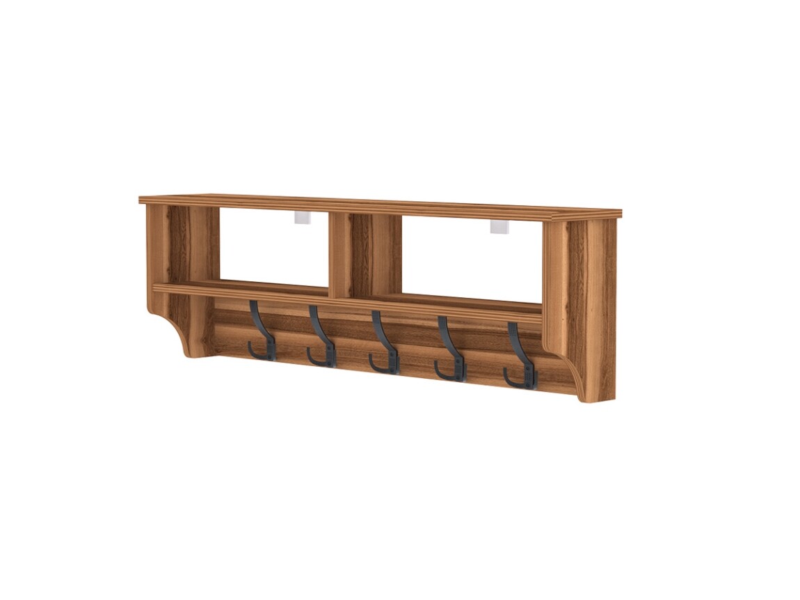 Nástěnný věšák BRELI s policí, ořech