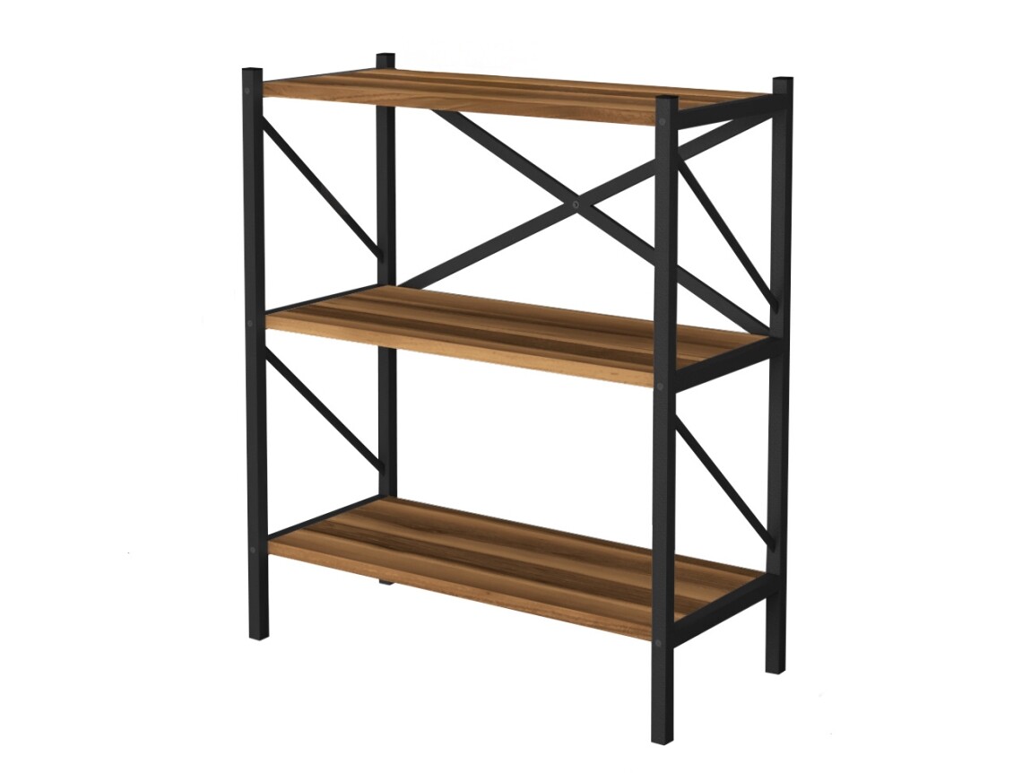 Kovový regál PEMTA 86 cm, černá/ořech