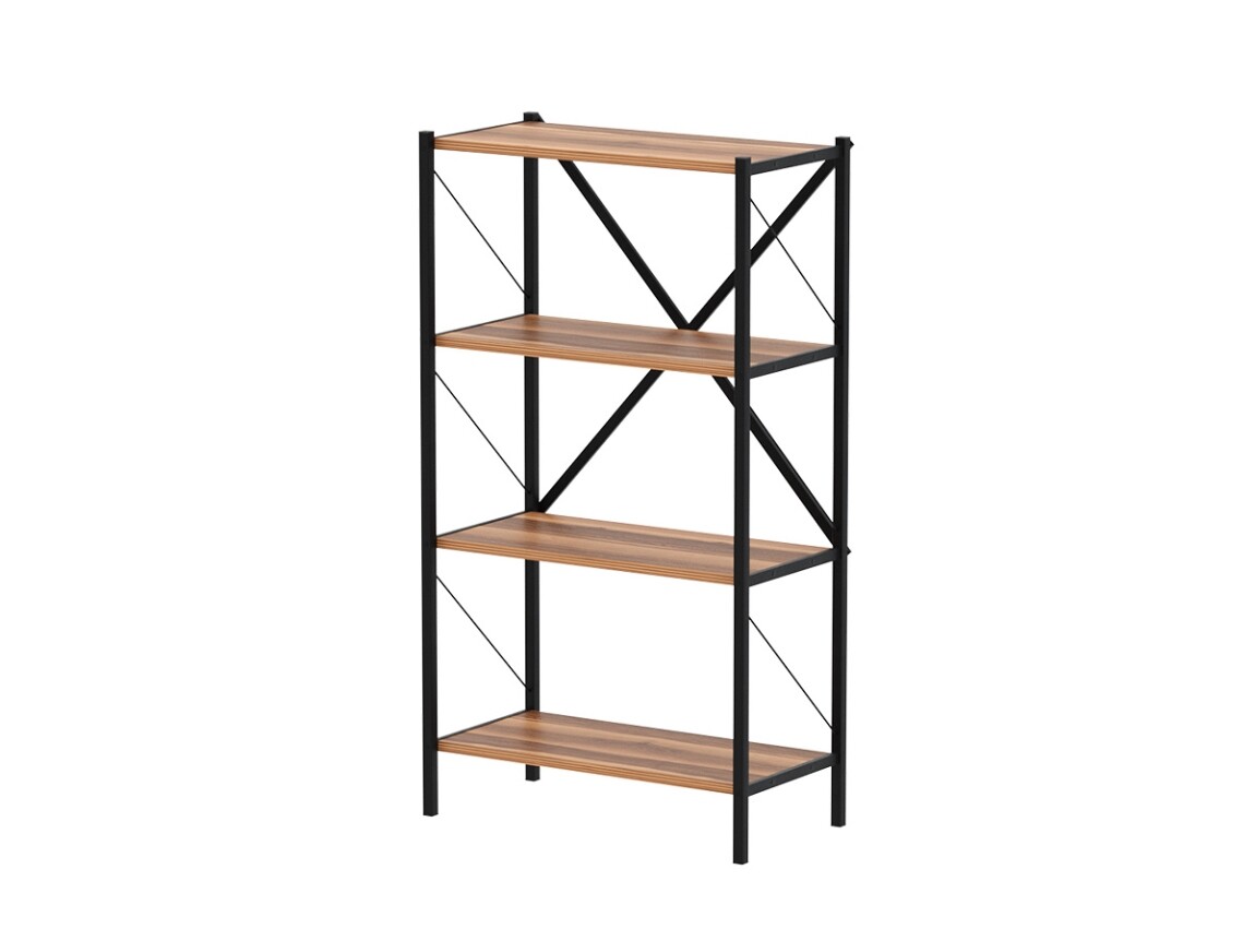Kovový regál HALROS, černá/ořech