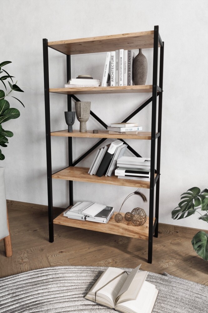 Kovový regál IVELGAR, černá/borovice