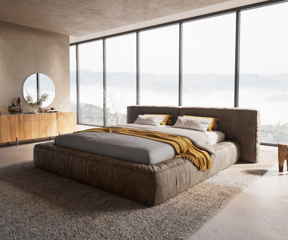 Čalouněná postel Coperti 180x200 cm mikrovlákno taupe vintage