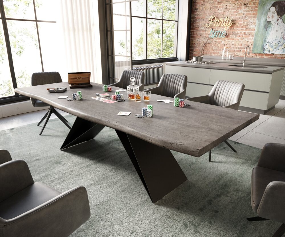 Jídelní stůl Edge 260x100 akácie platinová podnož ve tvaru V plochá