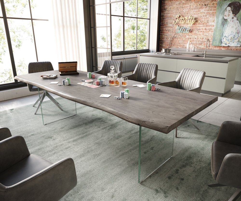 Jídelní stůl Edge 260x100 akácie platinová sklo Live-Edge