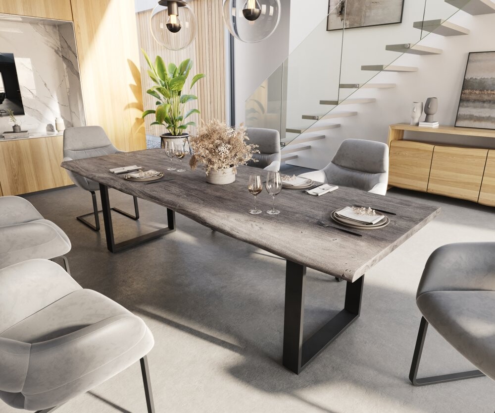 Jídelní stůl Edge 260x100 akácie platinová tenká podnož černá