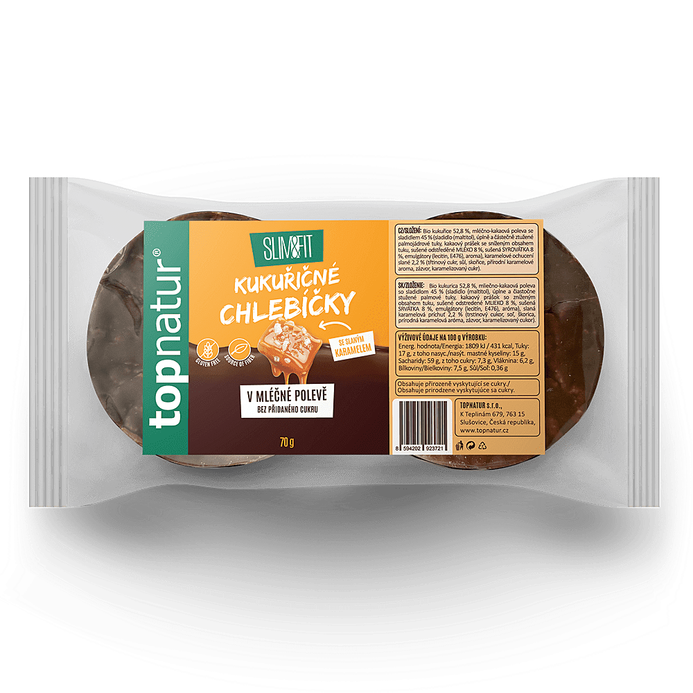 TOPNATUR Kukuřičný chlebíček slaný karamel v mléčné polevě 70 g