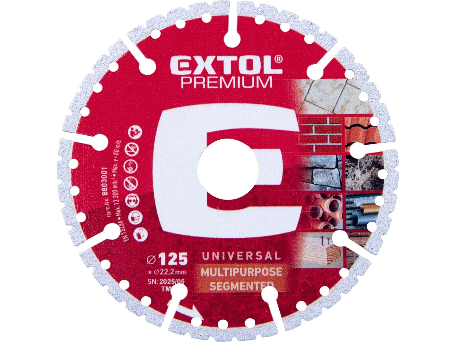 Kotouč diamantový řezný multi segmentový univerzální Extol Premium - 125x2,2x22,2mm 8803001