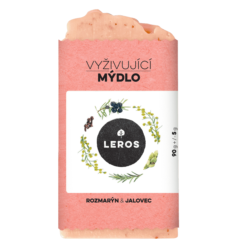 LEROS Vyživující mýdlo (90 g) - Rozmarýn & jalovec - s růžovým jílem