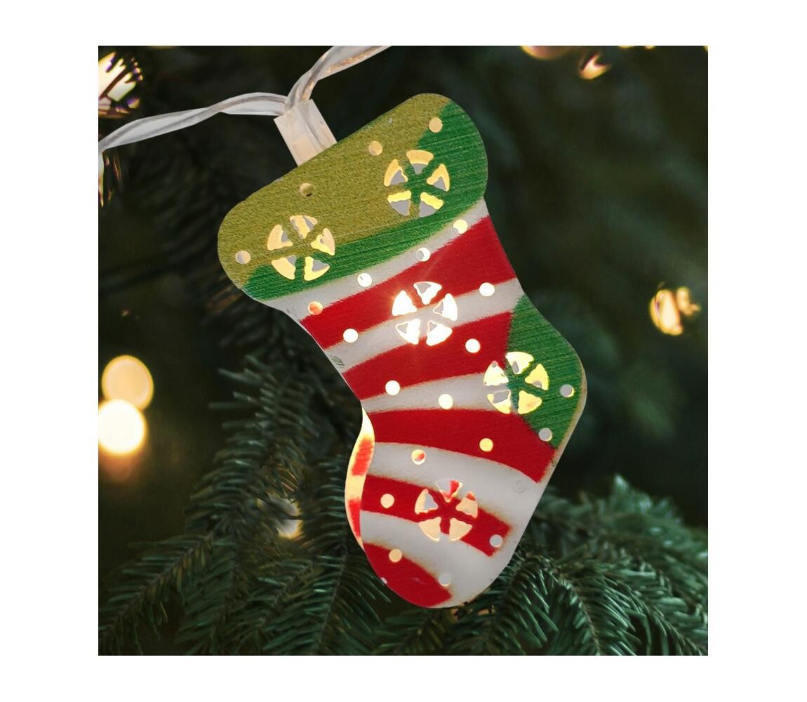 LED Vánoční venkovní řetěz 10xLED/2xAA 1,65 m IP44 teplá bílá punčochy 028 0000616