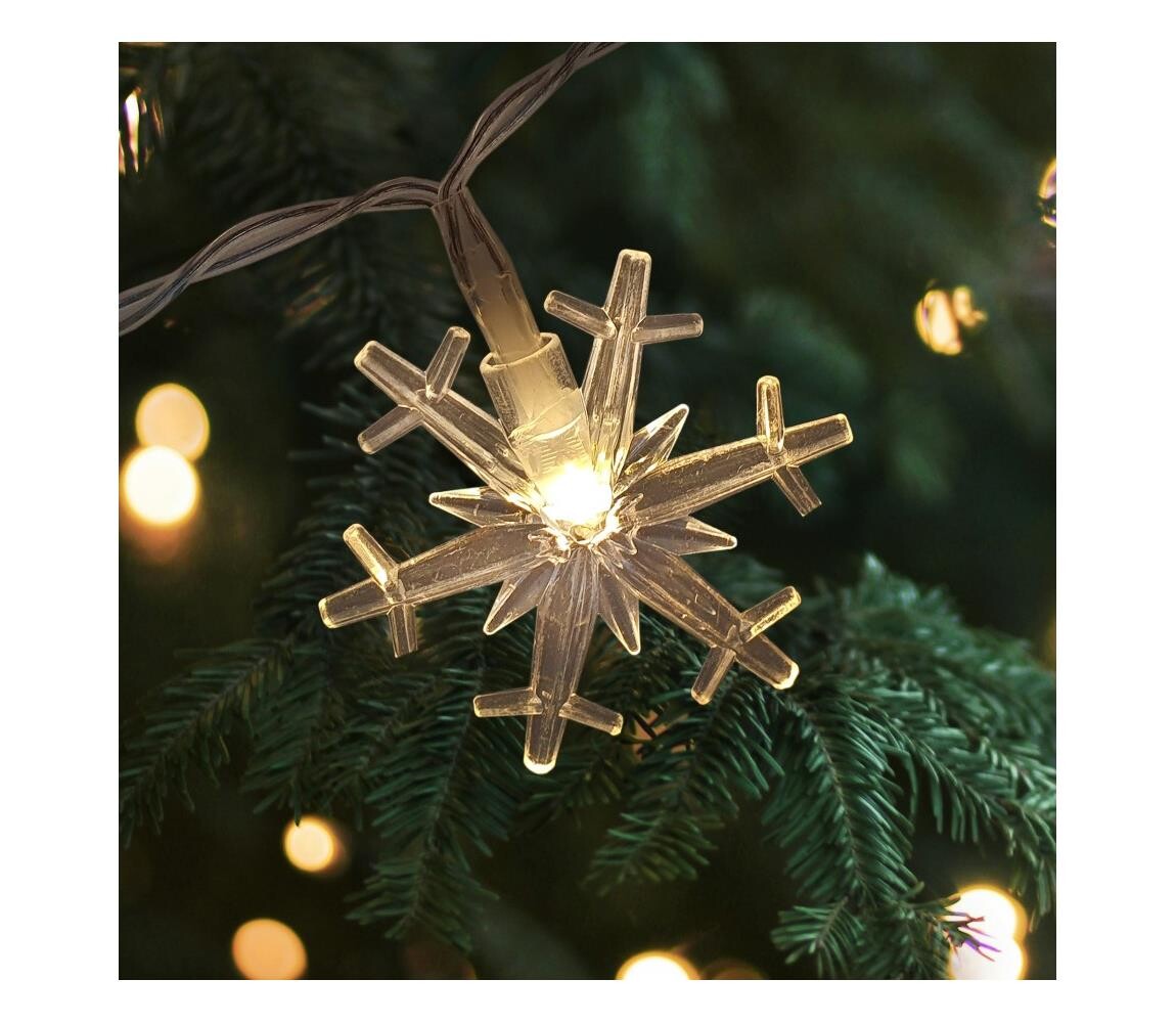 LED Vánoční venkovní řetěz 20xLED/2xAA 2,2 m IP44 teplá bílá sněhové vločky 028 0000618