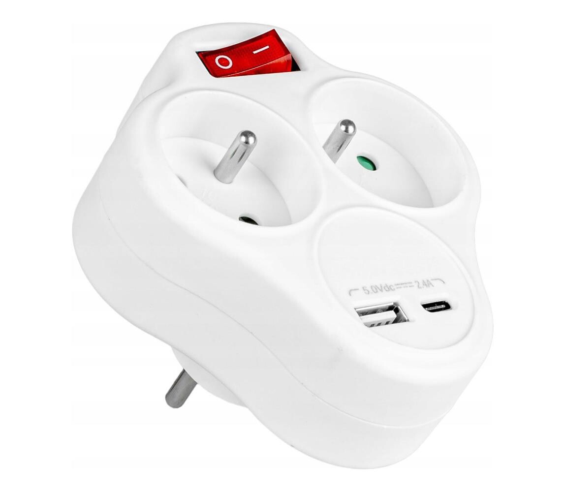 Vayox Rozbočovací zásuvka s vypínačem 2Z + USB-C + USB-A BX14694