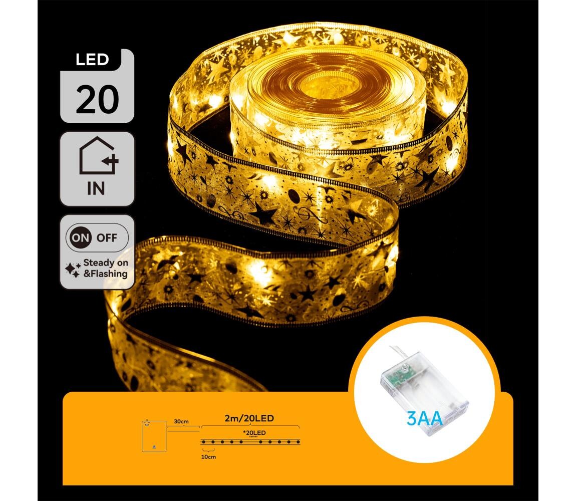 B.V.  - LED Vánoční řetěz 20xLED/3xAA 2m teplá bílá zlatá B103033X9